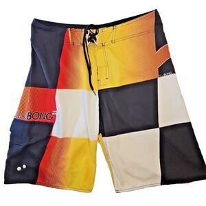 Vtg Billabong Aussie Boardshorts Sz 32/33 Yellow Orange Black White Colorblock